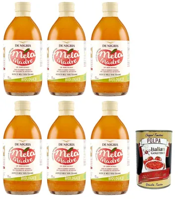 Produktbild von 6x De Nigris Mela Madre Aceto di Mele Biologico,Bio-Apfelessig,100% Italienische Äpfel,500ml + Italian Gourmet Polpa di Pomodoro 400g Dose