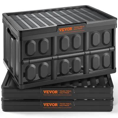 Image de VEVOR Lot de 3 boîtes pliantes professionnelles 45L en PP Boîte de transport avec couvercle Boîte de rangement pliante avec poignée Caisses empilables Storage Box Boîtes pliantes pour le rangement et le transport