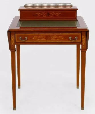 Produktbild von Casa Padrino Luxus Barock Schreibtisch Hellbraun / Echtleder Grün ausklappbar 104 x 49 x H. 80 cm - Massivholz Antik Stil Sekretär mit Schublade