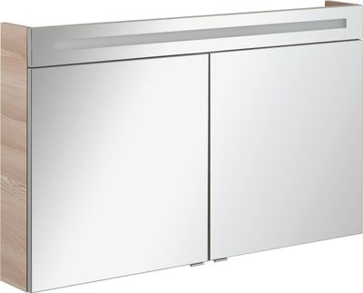 FACKELMANN Spiegelschrank B.CLEVER / zweitürig / Spiegelschrank mit gedämpften Scharnieren / Maße (B x H x T):ca. 120 x 71 x 16 cm / hochwertiger Schrank / Möbel fürs WC und Bad / Korpus: Braun hell