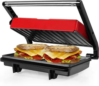 Productafbeelding van Elektrische Grill - Panini Maker - Broodjes Grillen - Antiaanbakplaten - 23x14.5 cm - Rood