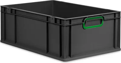 Produktbild von Eurobox NextGen Color | HxBxT 22x40x60cm | 44 Liter | Griffe grün geschlossen | Verstärkter Boden | Schwarz | Eurobehälter, Transportbox, Transportbehälter, Stapelbehälter