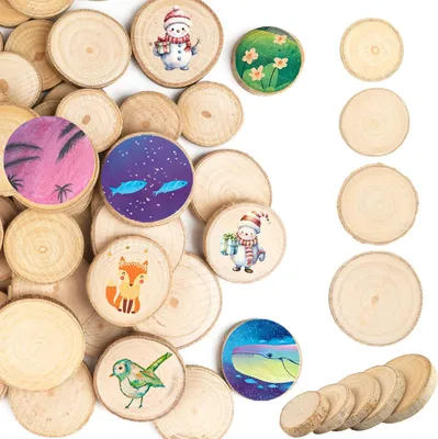 Imagen del producto de Rondas de madera, sin tratar, 60 unidades, diámetro de 2-4 cm, 5 mm de grosor, para manualidades
