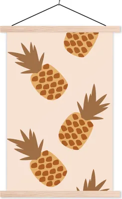 Produktbild von MuchoWow® Textilposter Sommer - Ananas - Muster 60x90 cm mit holzfarbenen Rahmen - Textil