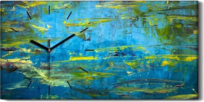 Produktbild von Wanduhr Uhr Wandbild Leinwand Quarz Kunstdruck 60x30 Abstrakt Teich Malerei - schwarze Hände
