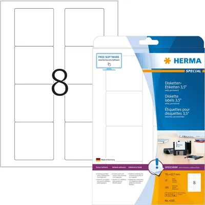 Produktbild von Disketten-Etiketten weiß 3,5 70x67,7mm Special A4 VE=32x200 Stück