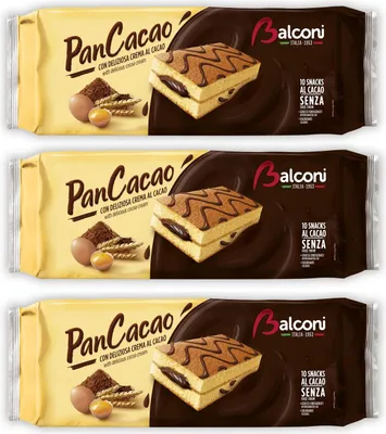 Produktbild von 3x Balconi PanCacao Snack al Cacao Weicher Biskuitkuchen und Süße Kakaocreme 280g