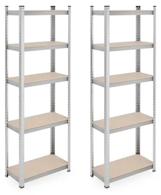 Stahlregal-Set 2er, 180x60x30 cm, 5 Böden, silber