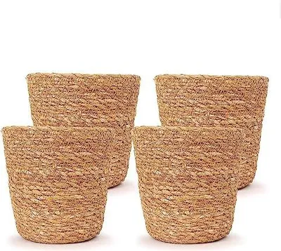 Produktbild von Bloomique Geflochtener Blumentopf Maki Set mit 4 teiliges Töpfen Beige Seil Korb für Pflanzen Innen und Außen H13x Ø12