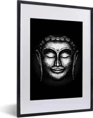 Produktbild von MuchoWow® MuchoWow® Gerahmtes Poster Buddha - Kopf - Silber 30x40 cm - Poster mit zchwarzem Bilderrahmen - Wandposter Schlafzimmer