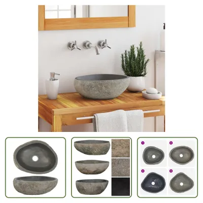 Produktbild von The Living Store Waschbecken Flussstein Oval (29-38)x(24-31) cm