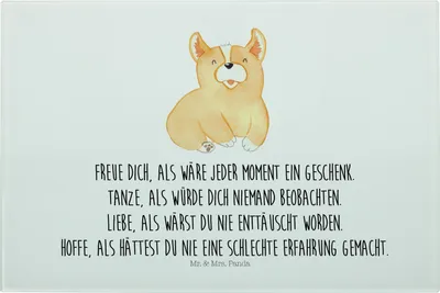 Produktbild von Mr. & Mrs. Panda Schneidebrett Glas Corgie - Weiß - Geschenk, Spruch, Schneidplatte, Hackbrett, Lebensfreude, Sprüche, Schneidbrett, Küchenbrett, Lebensfroh, Hund, Aus
