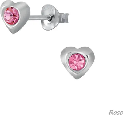 Produktbild von Kinderohrstecker: Mädchen Ohrringe Silber 925 „Kristall Herz“ Rose
