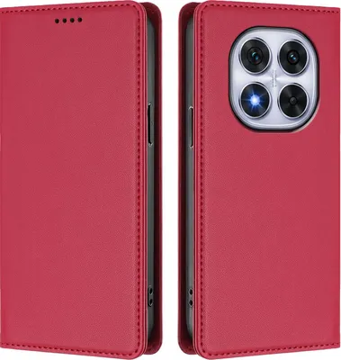 Image de Etui en cuir pour Xiaomi Redmi Note 14 Pro 4G, étui magnétique en cuirPolyuréthaneavec support Rouge