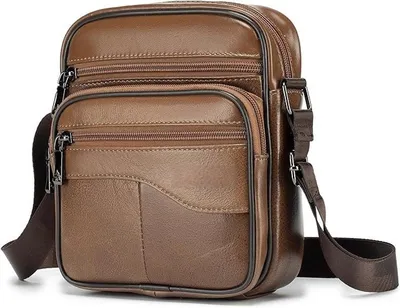 Produktbild von PromoHome® Herren Leder Umhängetasche – Vintage Geschäftstasche, Braun, für Laptop bis 13 Zoll