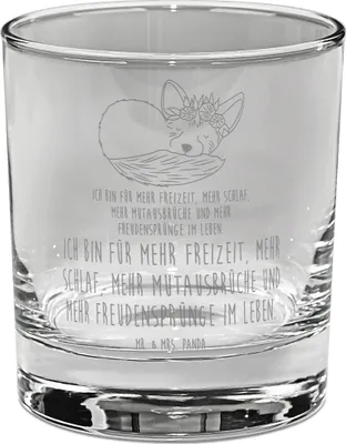 Produktbild von Mr. & Mrs. Panda Whiskyglas Wüstenfuchs Blumen - Transparent - Geschenk, Gravur, Whisky Tumbler, Afrika, Glücklich, Whiskey, Glas, Blumenkranz, Wüste