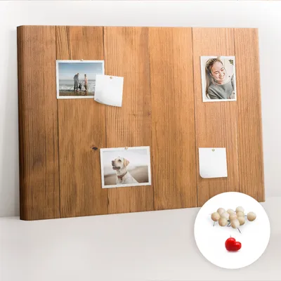 Imagen del producto de Tablero de corcho con chinchetas - Panel con chinchetas para fotografías y notas - 100x70 cm - 100 chinchetas de madera - Paneles de madera