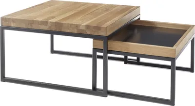 Produktbild von Satztisch >LUBAO< (2er Set) in Asteiche massiv - 65x38x65cm + 57x30x45 cm (B/H/T)