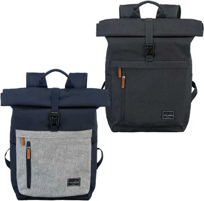 Two roll-top backpacks are shown against a white background.