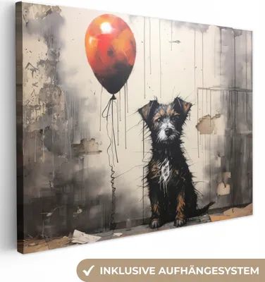 Produktbild von Wanddeko 80x60 cm - Banksy - Hund - Luftballon - Tiere, Wandbilder, Wanddeko Wohnzimmer