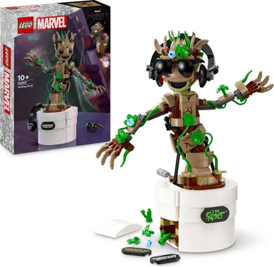 Produktbild von LEGO Marvel Tanzender Groot, animierte Minifigur eines Charakters aus Guardians of the Galaxy, interaktives Spielset, Superheldengeschenk für Jungen und Mädchen 76297