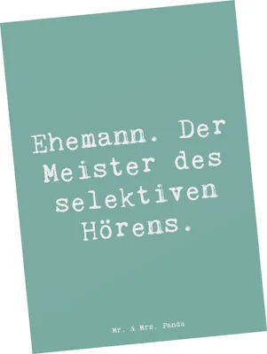 Produktbild von Mr. & Mrs. Panda bildkarte Spruch Ehemann Meister - Meeresbrise - Geschenk, Grußkarte, Ansichtskarten, Kommunikation, Familie, Humor, Alltag, Zuneigung, Kunstkarten, für