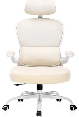 Produktbild von Ergonomischer Bürostuhl - CH231 - 3D-Kopfstütze - Lordosenstütze - Atmungsaktives Mesh - Höhenverstellbar - 360° Drehbar mit Rollen - Integrierter Kleiderhaken - Beige