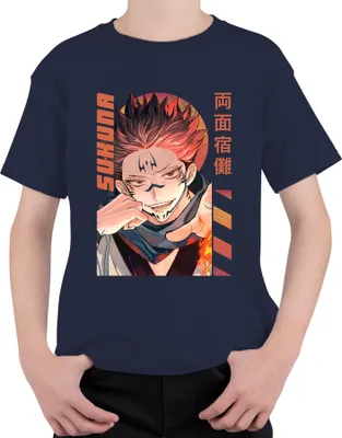 Obrázek produktu pro Sukuna Jujutsu Kaisen Ryomen Demon Flame Manga Anime Aesthetics Uni dětské tričko, námořnická modrá, 128