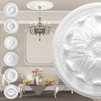 Produktbild von MARBET DESIGN Stuckrosette aus EPS Styropor - Deckenrosette weiß, Zierelement, Stuck (R-08, Ø 47cm) Wanddeko Wohnzimmer Decke Polystyrol rund
