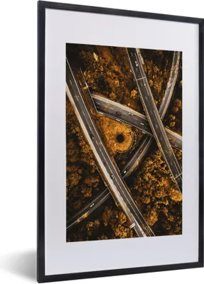 Produktbild von MuchoWow® MuchoWow® Gerahmtes Poster Autobahnen - Auto - Gold 40x60 cm - Poster mit zchwarzem Bilderrahmen - Poster in Rahmen