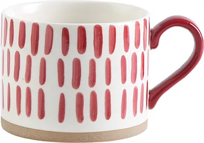 Produktbild von Keramik Kaffeebecher mit Henkel, Tasse, Trinkbecher, Teetasse, Cappuccinotasse, Kaffeetasse, Retro Becher 450ML Rot B-shuwen