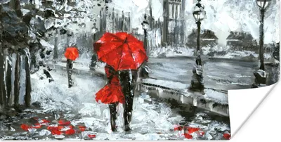 Produktbild von MuchoWow® Poster Gemälde - Regenschirm - Öl 150x75 cm - ohne Rahmen