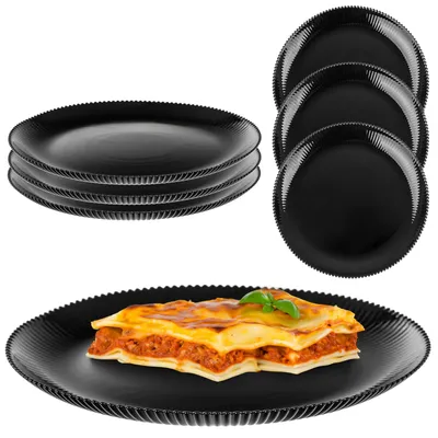 Image de Service d'assiettes - Assiettes plates - Verre - 26,5 cm de diamètre - Lot de 3 pièces - Convient pour un usage alimentaire - Noir