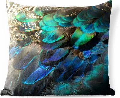 Produktbild von MuchoWow® Outdoor Kissen - Federn - Blau - Grün - 40x40 cm - Wetterfest - Lounge Kissen - Kopfkissen - Interieur - Polster mit Bild