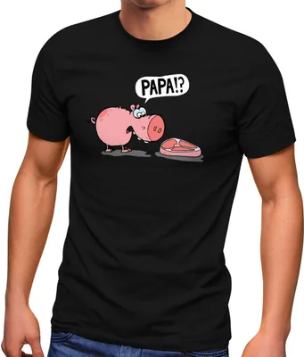 Produktbild von Herren T-Shirt Schwein Ferkel Steak Papa? Sarkasmus für Fleischesser Ironie Fun-Shirt Grillen Spruch lustig Moonworks® schwarz XL