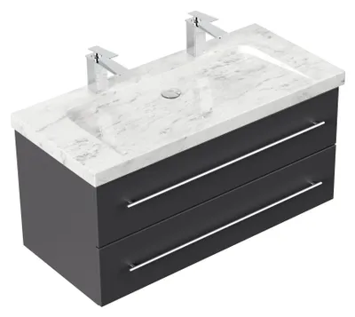 Produktbild von Badmöbel Marmor Carrara White Damo 100 cm 2 Hahnlöcher SoftClose anthrazit : Anthrazit Varianten: Anthrazit