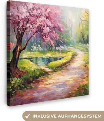 Produktbild von MuchoWow® - Leinwandbilder - Aquarell - Natur - Bäume - Kunst - Blumen, Wandbild, Wanddeko Bilder Wohnzimmer, 20x20cm