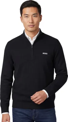 Produktbild von Boss Green Momentum-X Half-Zip schwarz einfarbiger Pullover normaler Schnitt