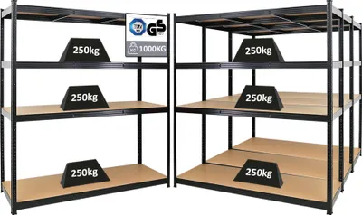 Produktbild von Mega Deal | 4x Schwerlastregal TAURUS XL mit | HxBxT 180x160x60cm | Fachlast 250kg | Schwarz