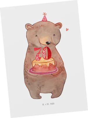 Produktbild von Mr. & Mrs. Panda Grußkarte Bär Torte 70. Geburtstag - Weiß - Geschenk, Postkarten, Party, bildkarte, Postkarte, Ansichtskarten, Ansichtskarte, Kuchen, Happy Birthday