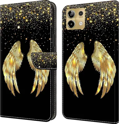 Produktbild von CLM-Tech Handyhülle kompatibel mit Xiaomi Redmi Note 13 5G Hülle - Tasche aus Kunstleder - Klapphülle mit Ständer und Kartenfächern - Schutzhülle Wallet Case Cover goldene Flügel