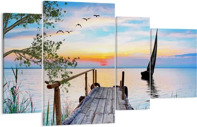 Produktbild von Bild auf Leinwand - Leinwandbild - Brücke See - 120x70cm - Wand Bild - Wanddeko - Wandbilder - Leinwanddruck - Bilder - Kunstdruck - Wanddekoration - Leinwand bilder - Wandkunst - DL120x70-4115