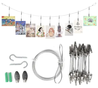 Fotodraht-Set mit 12 Krokodilklemmen, 1,6 m Stahlseil, silber
