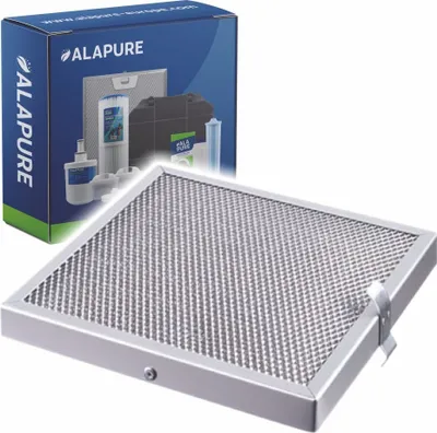 A product shot of a metal filter and its packaging.