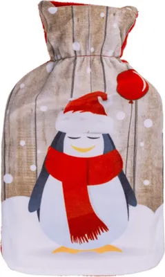 Image de GiftyCity Bouillotte pingouin, 0,7 L, couleur beige/rouge
