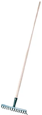 Image de Râteau de jardin, en bois, 12 dents, manche ergonomique, ramassage efficace des déchets, idéal pour l'entretien du jardin