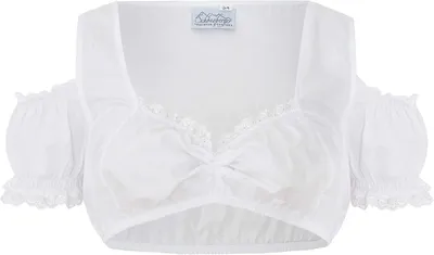 Productafbeelding van Dirndl-blouse voor dames in wit, schoudervrij met bandjes en kant, gemaakt van katoen, maat 44
