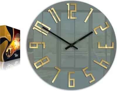 Produktbild von ModernClock, wanduhr groß 32cm wohnzimmer, Stilvoll, Uhr, Slim grau&goldspiegel