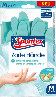 Produktbild von Spontex Haushaltshandschuhe Zarte Hände, Handschuhe, Spülhandschuhe, mit Mandelöl, Naturkautschuklatex Größe:7