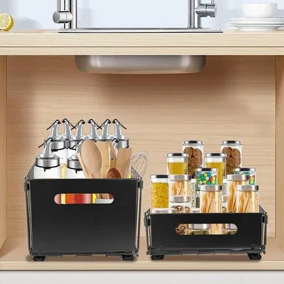 Productafbeelding van Schuiflade Keuken - Uittrekbare Kast - Kasten Organiseren - Stabiel Metaal - 2 Stuks - Zwart